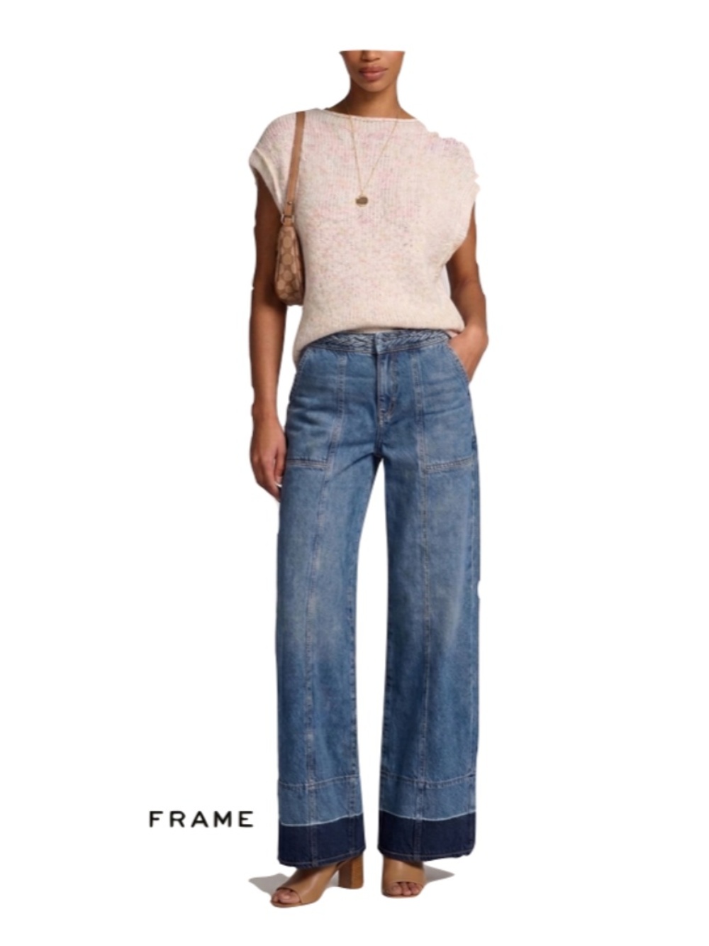 Frame braided waistband high-rise wide-leg jeans size 28